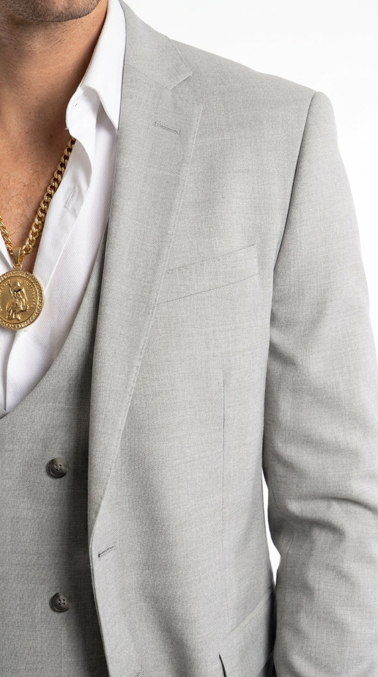 Men’s Light Gray Western Suit Blazer with Double-Breasted Vest, Modern Cowboy Formal Outfit