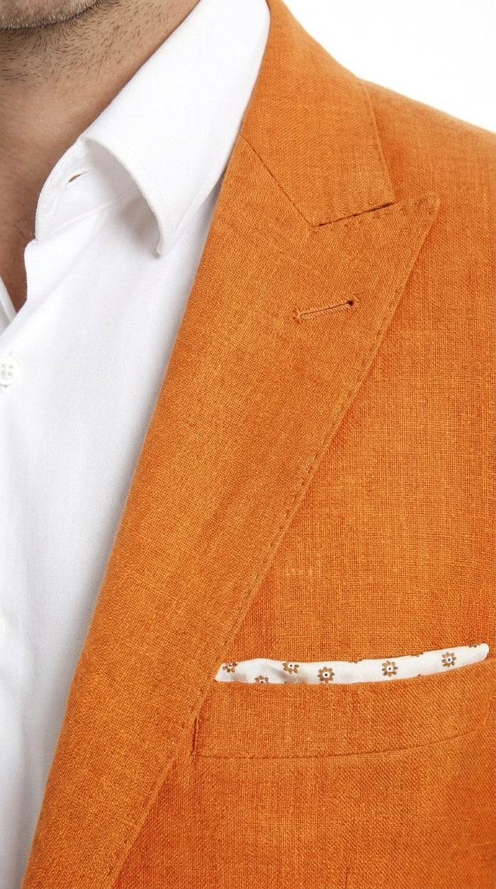 Empire Men’s Orange Two Button Summer Blazer, Lightweight Dress Sport Coat for Parties and Weddings