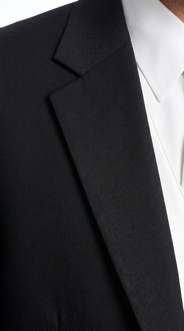 Men’s Black Super 120s Tuxedo Package Deal, 2 Button Formal Suit with White Shirt, Tie and Vest