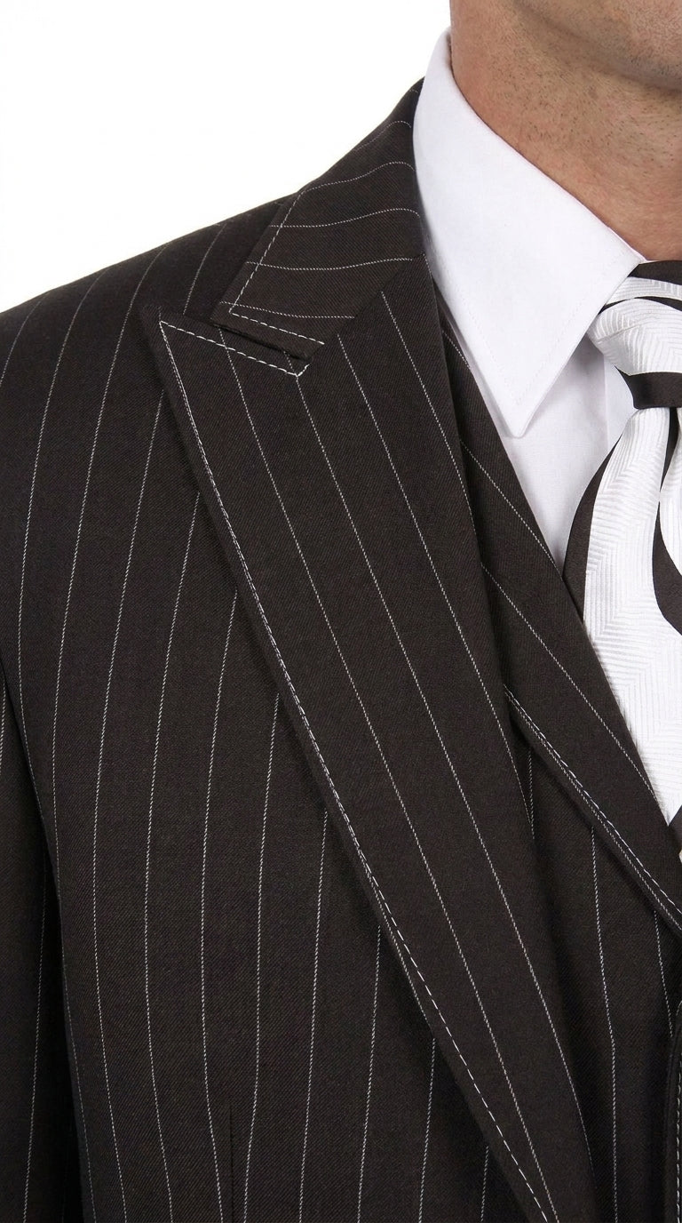 Men’s Big and Tall Black Pinstripe Suit, Plus Size 3 Piece Formal Wedding Business Suit