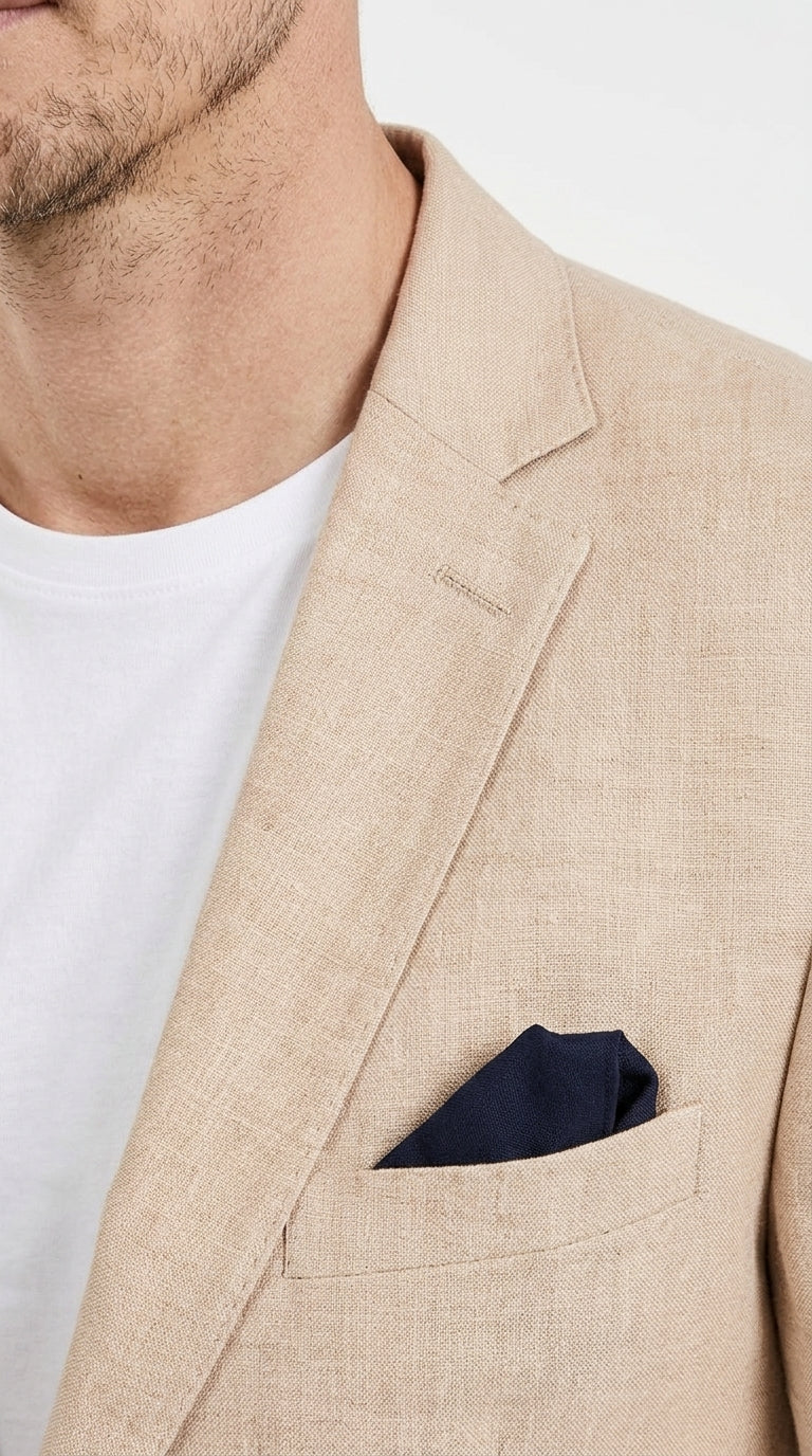 Men’s Beige Linen Blazer, 2 Button Summer Sport Coat for Weddings, Business and Casual Events