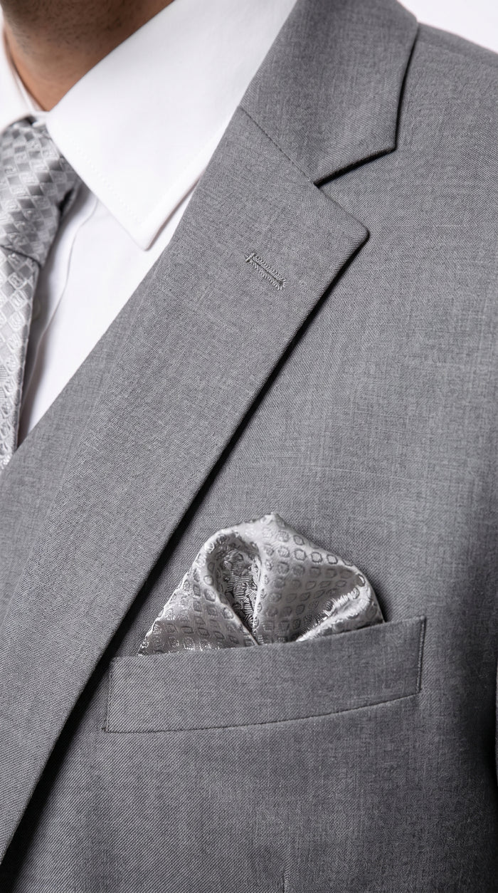 Men’s Light Grey Classic Vested Suit, 3 Piece Formal Wedding Business Dress Suit