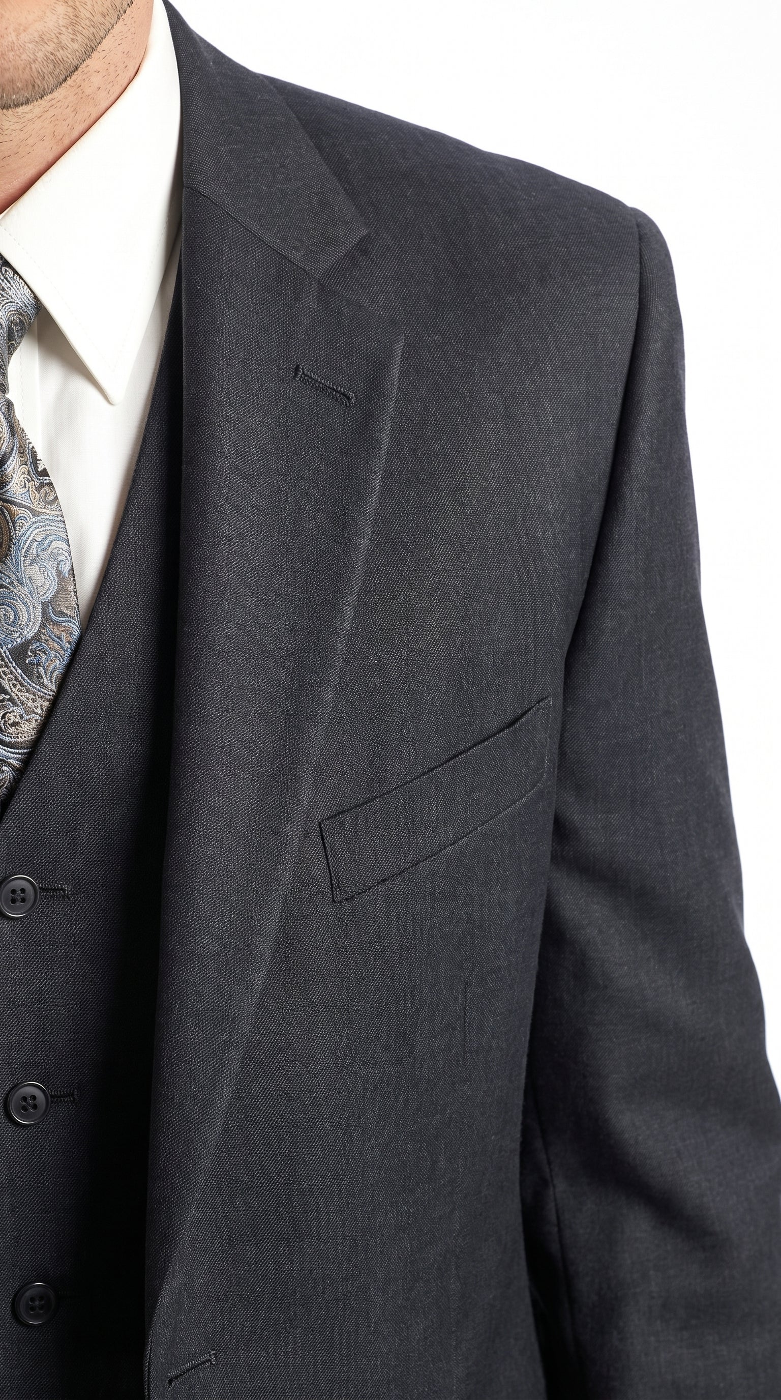 Men’s Charcoal 3 Piece Super 150s Italian Fabric Suit, 2 Button Classic Formal Dress Suit