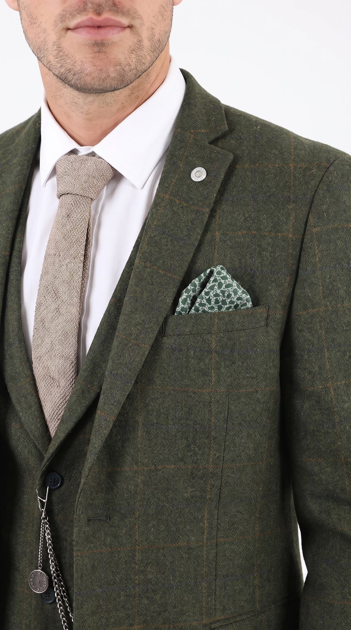 Men’s Olive Wool Tweed 3 Piece Suit, Double Breasted Vest 1920s Vintage Formal Suit