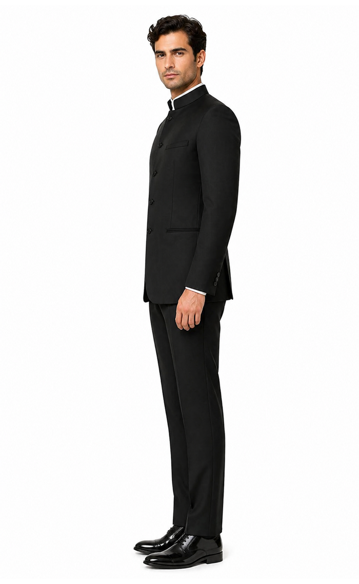 Mandarin Collar Tuxedo - Mandarin Tuxedo - No Collar Suit - Black Suit