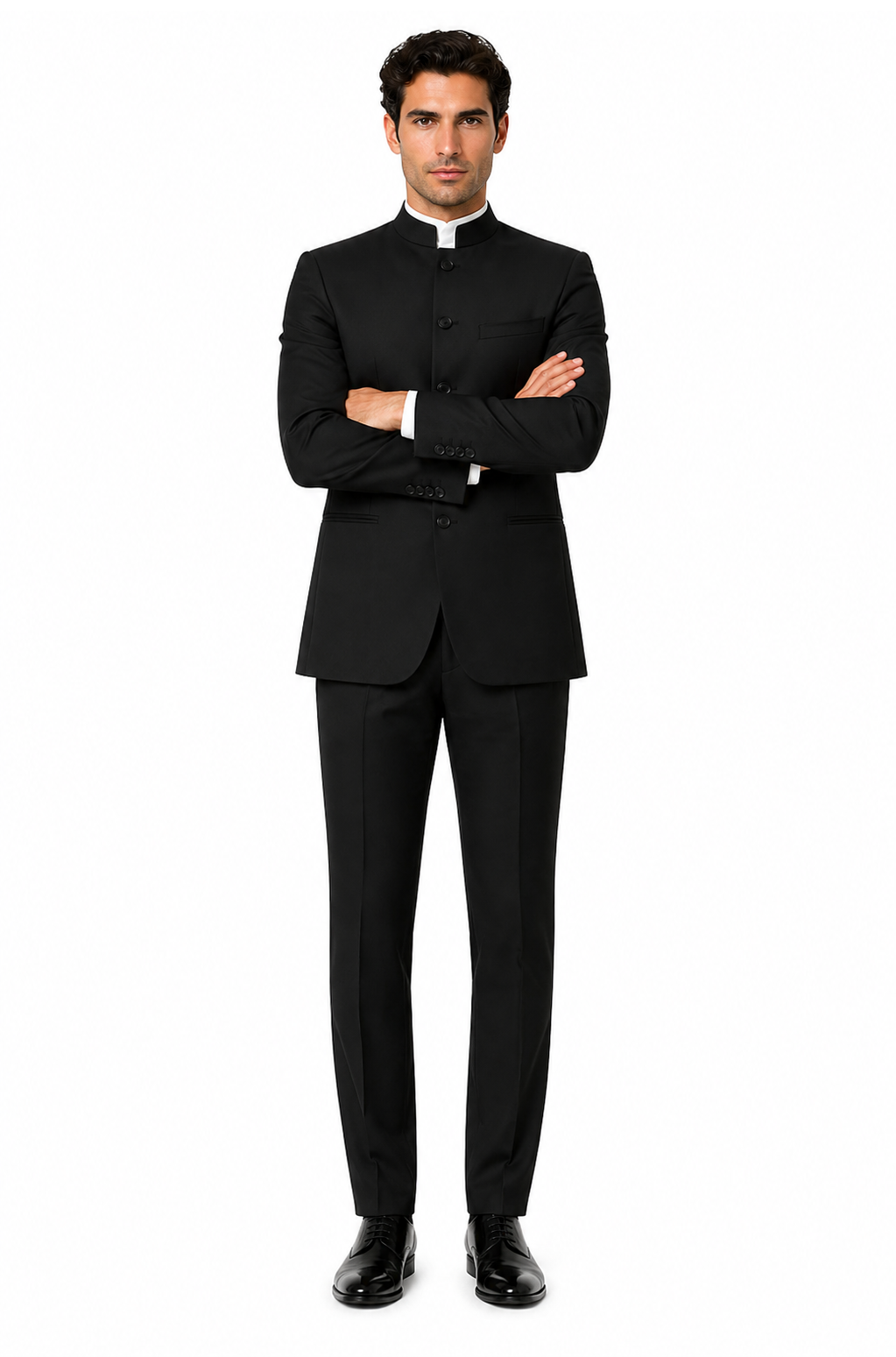 Mandarin Collar Tuxedo - Mandarin Tuxedo - No Collar Suit - Black Suit