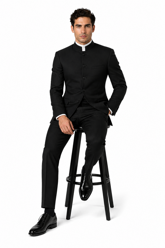 Mandarin Collar Tuxedo - Mandarin Tuxedo - No Collar Suit - Black Suit