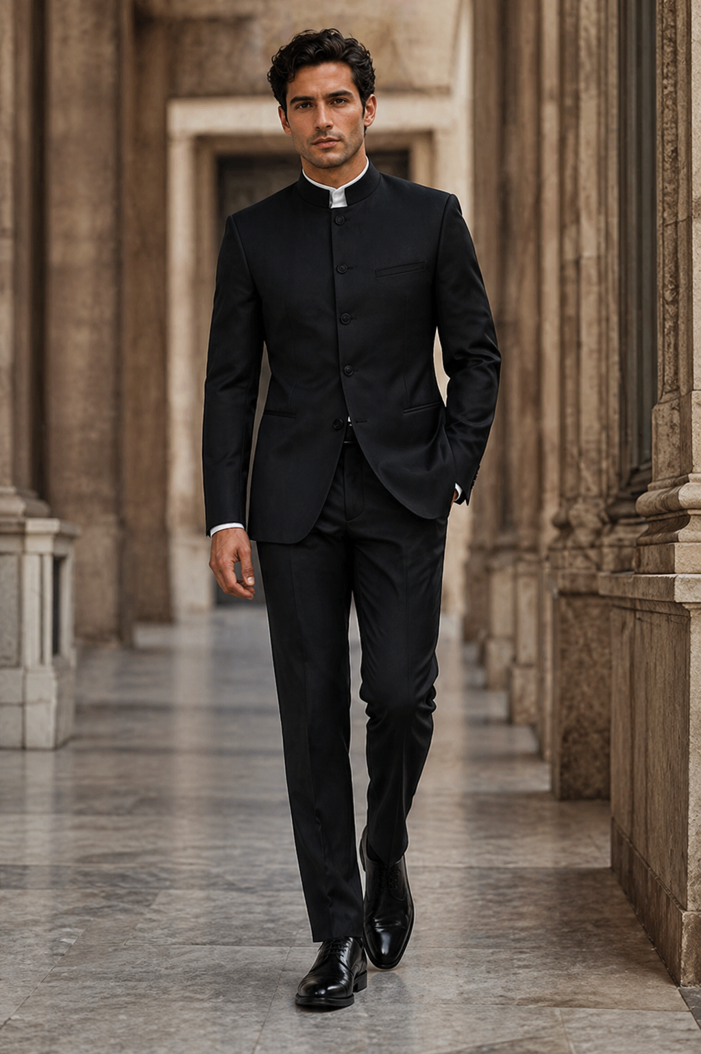 Mandarin Collar Tuxedo - Mandarin Tuxedo - No Collar Suit - Black Suit
