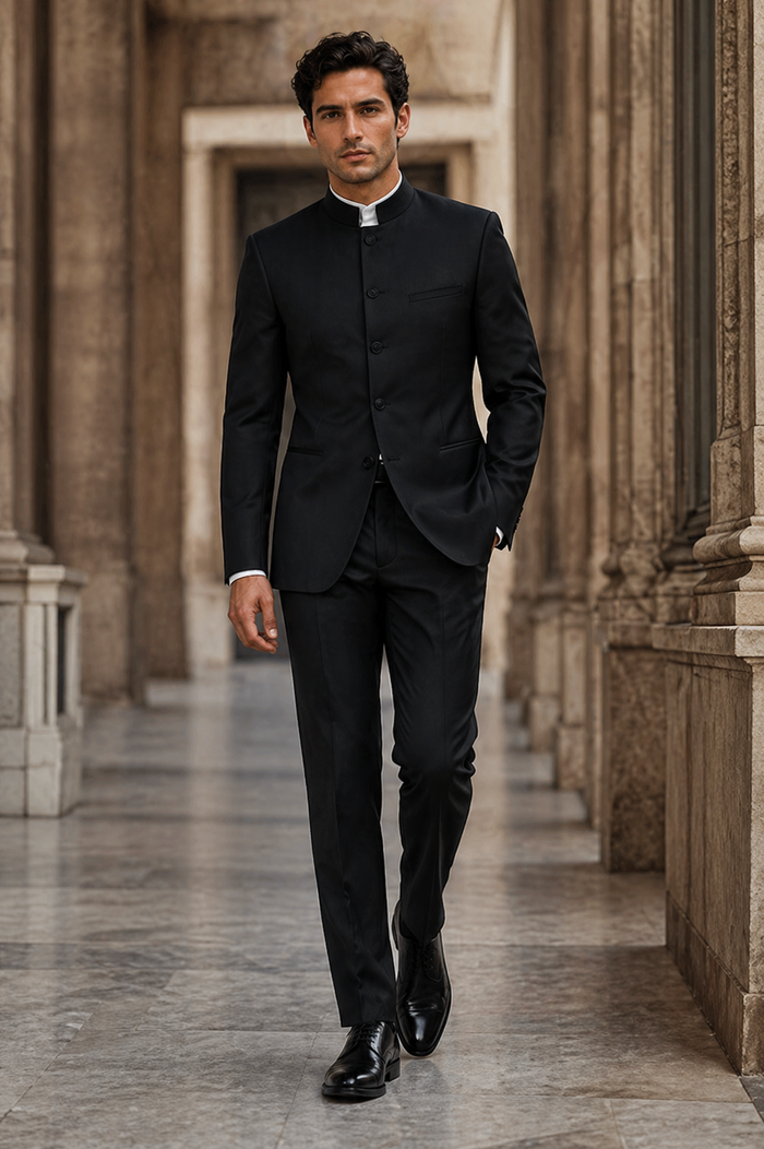 Mandarin Collar Tuxedo - Mandarin Tuxedo - No Collar Suit - Black Suit