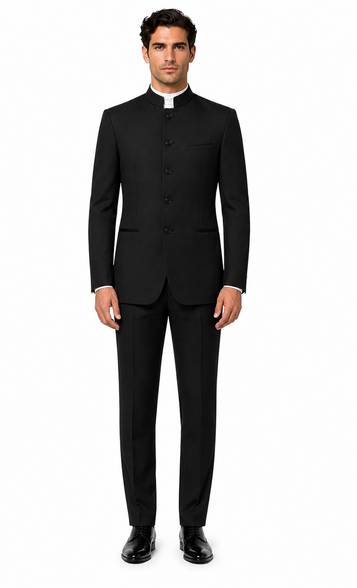 Mandarin Collar Tuxedo - Mandarin Tuxedo - No Collar Suit - Black Suit