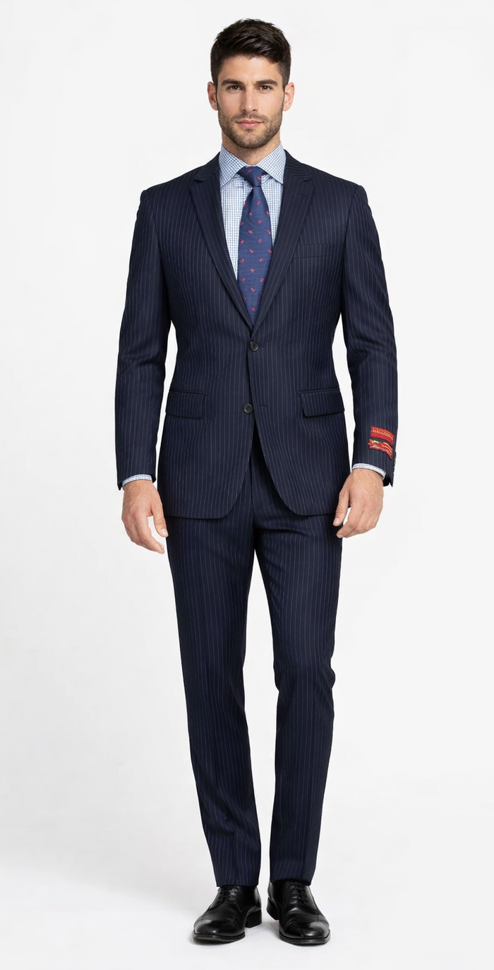 Tiglio Black, Gray, Navy Blue Stripe Two-button Wool Suit 3 Fabrics