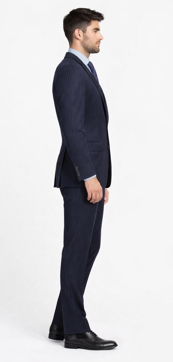 Tiglio Black, Gray, Navy Blue Stripe Two-button Wool Suit 3 Fabrics