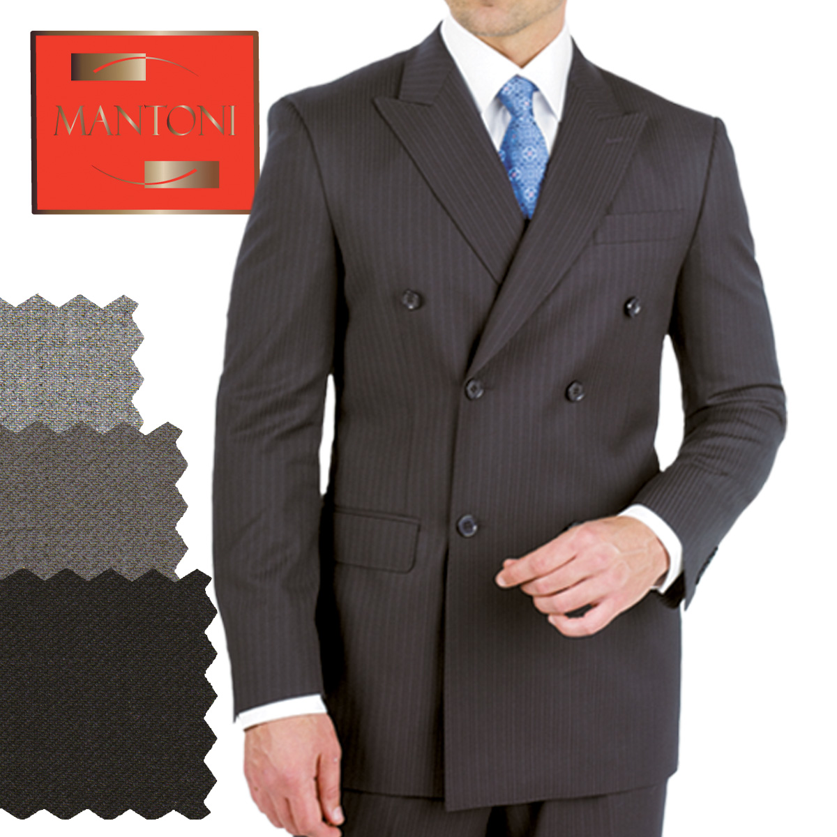 Mantoni Double-Breast Black, Grey, or Navy Wool Suit