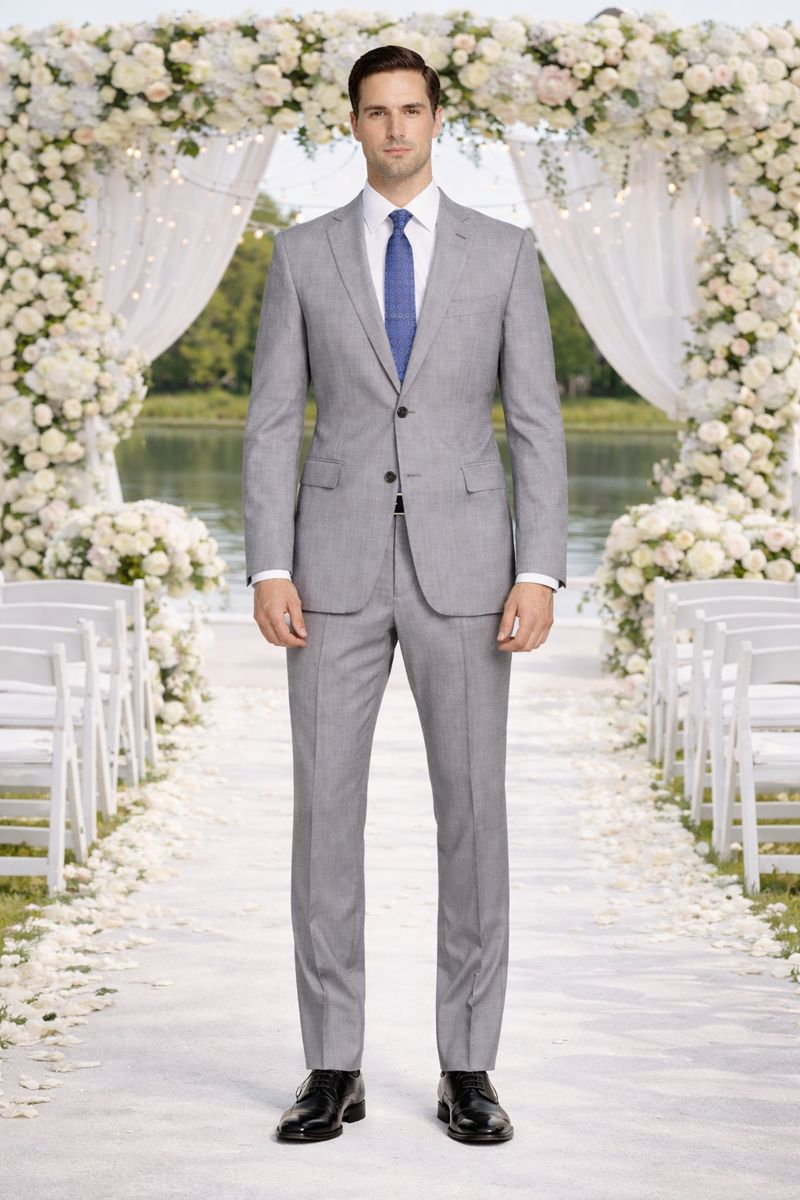 Mantoni Lt. Gray Two-button Wool Suit in Modern or Slim-Fit