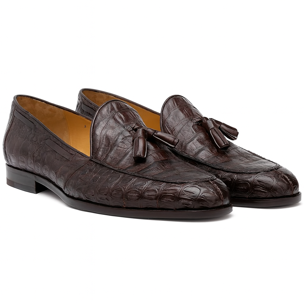 Bianchi Brown Crocodile Tassel Loafers by Marco Di Milano