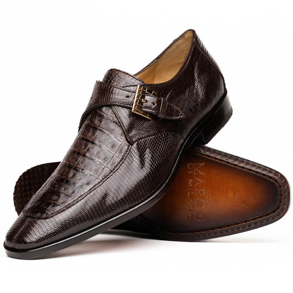 Brown Caiman Lizard Derby Shoes by Marco Di Milano