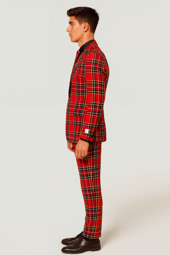 Plaid Christmas Suit - Holiday Red Tartan Style