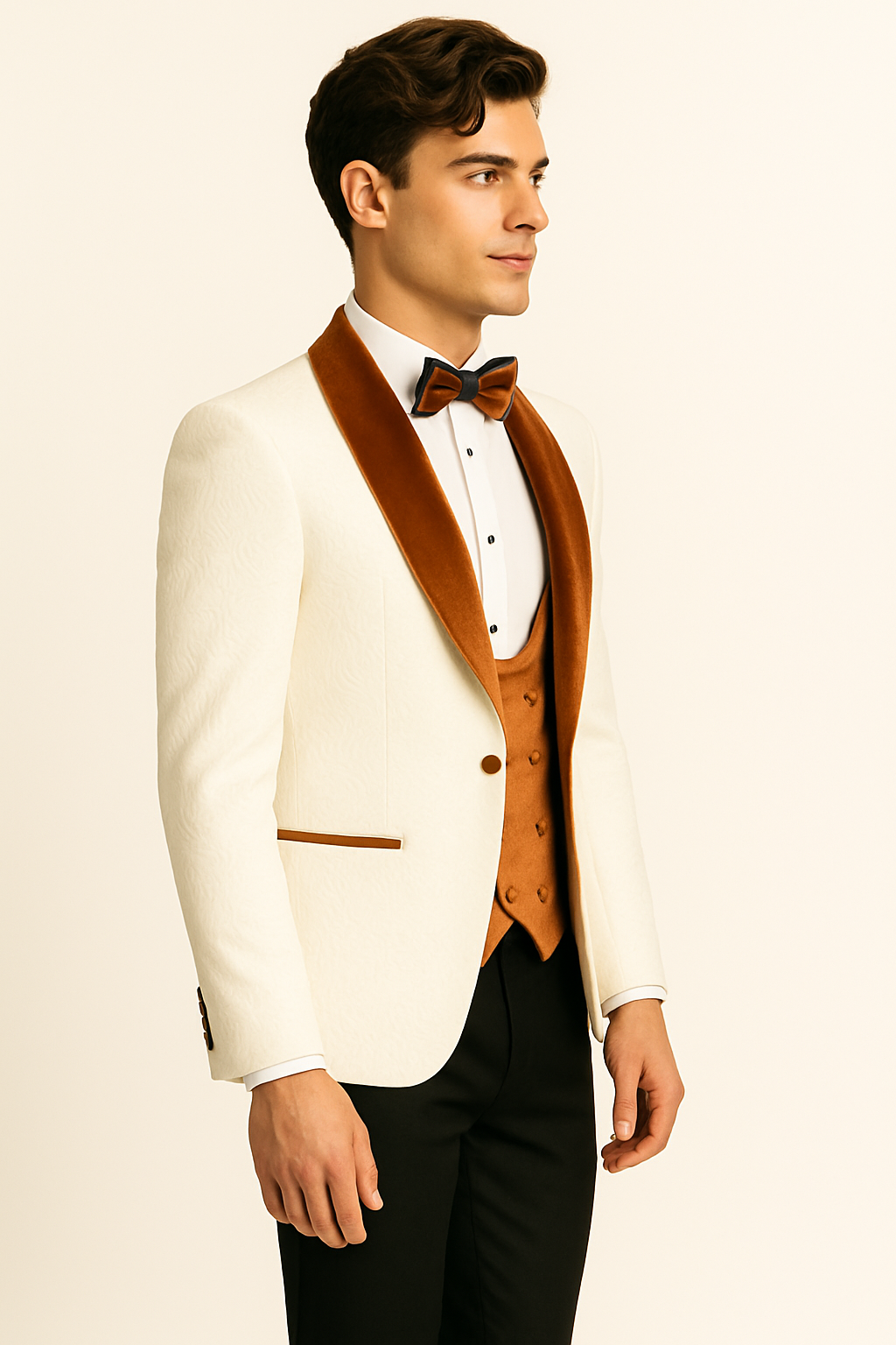 Burnt Orange Paisley Velvet 4pc Suit with Bowtie