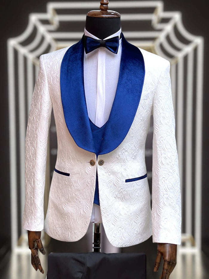 Paisley Blue Velvet 4pc Suit with Bowtie