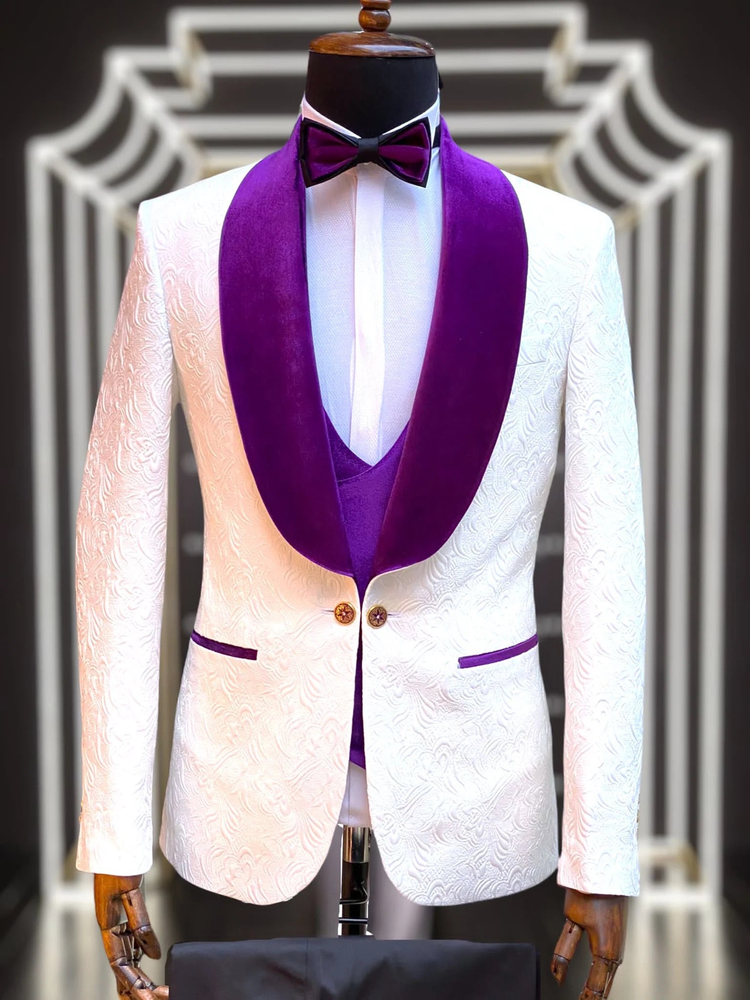 Paisley Purple Velvet Suit with Bowtie