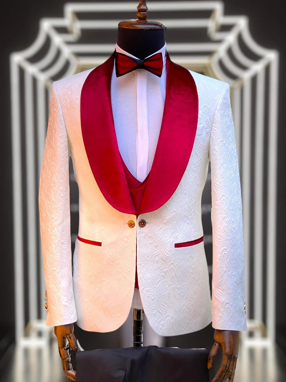 Marco Lorenzo Red Velvet Paisley 4pc Suit