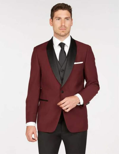One Button Shawl Lapel Maroon and Black Suit - Black and burgundy suit