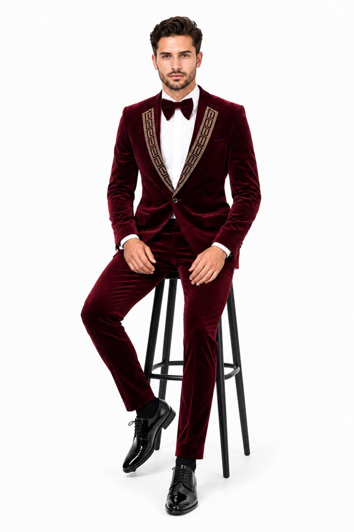 Velvet Suit Matching Velvet Pants - Burgundy Suit