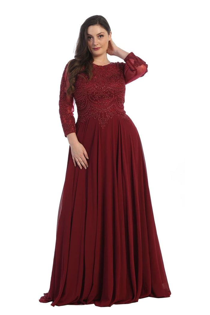 Mother of the Bride Dress 3/4 Long Sleeves Chiffon A-Line Evening Gown-New Collection