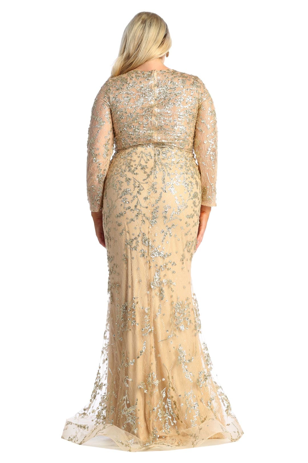 May Queen MQ1850 Long Sleeve Mesh Mermaid Glitter Formal Evening Gown