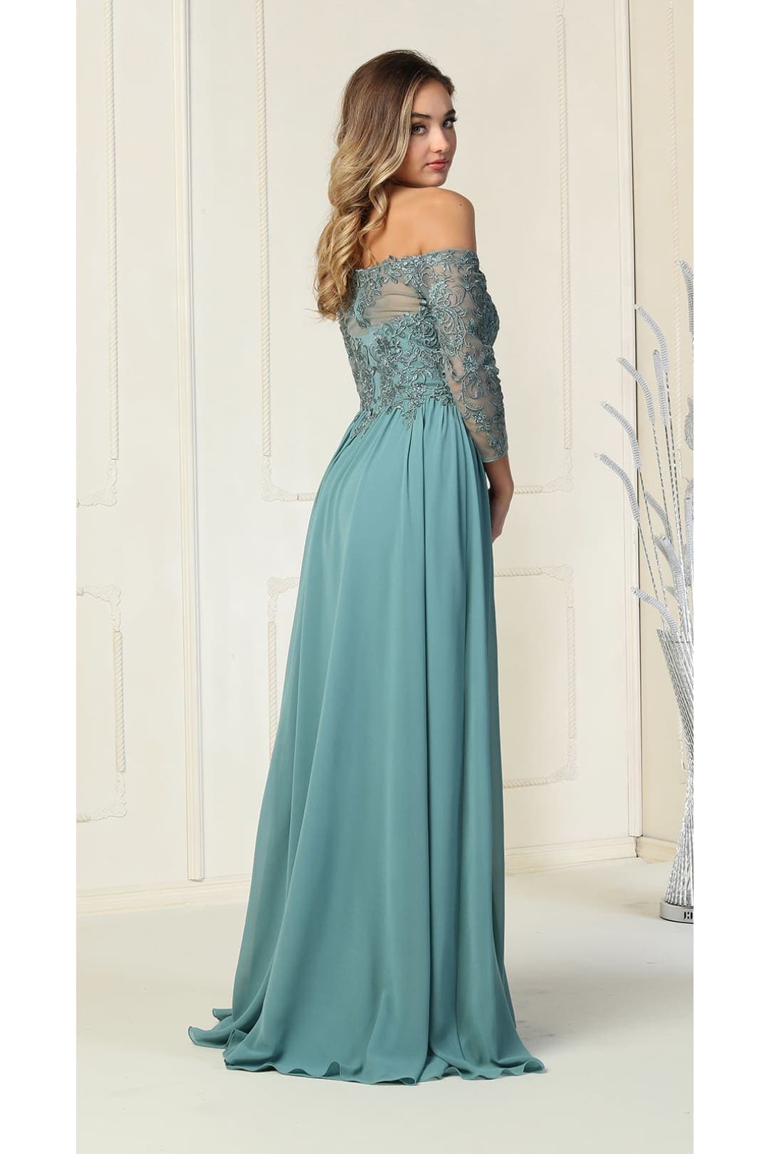 May Queen MQ1853 Off Shoulder Embroidered Plus Size Formal Gown