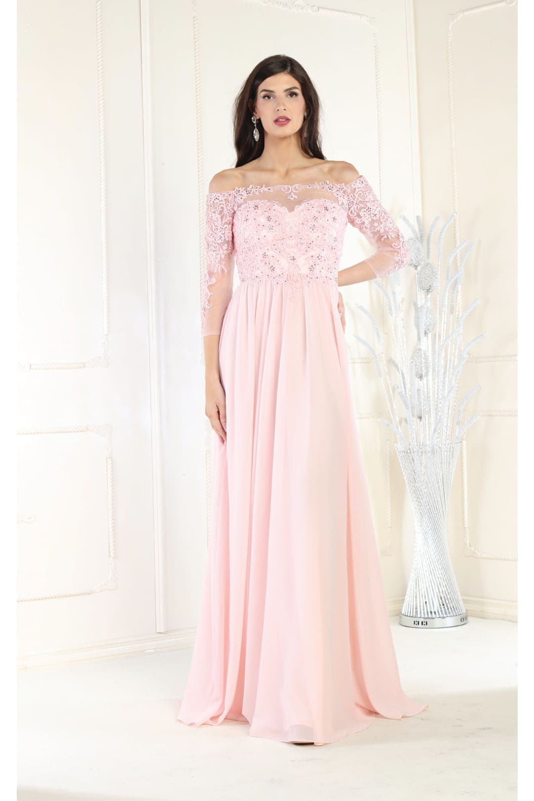 May Queen MQ1853 Off Shoulder Embroidered Plus Size Formal Gown