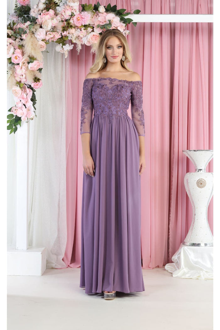 May Queen MQ1853 Off Shoulder Embroidered Plus Size Formal Gown