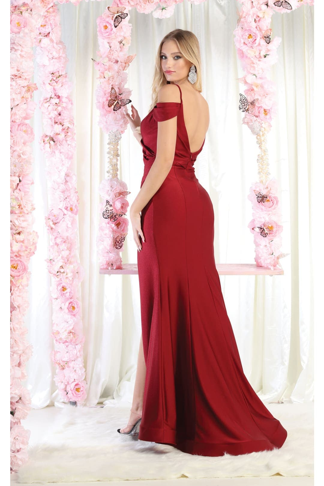 May Queen MQ1855 Long Slit Cold Shoulder Bodycon Prom Dress