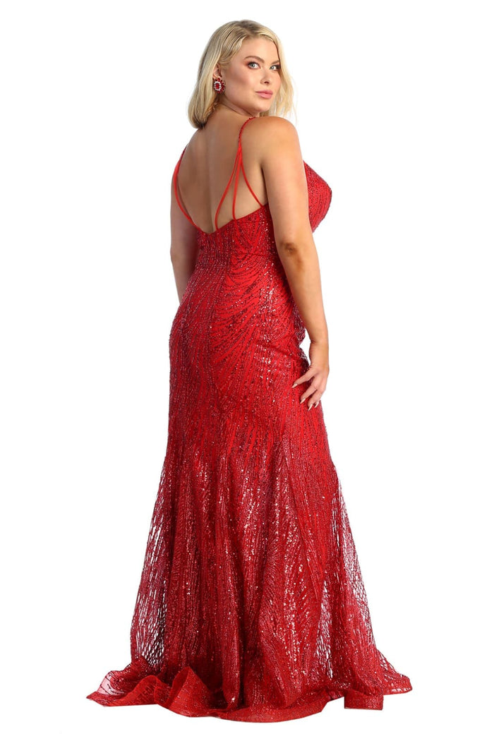 May Queen MQ1905 V-Neck Glitter Long Plus Size Special Occasion Dress