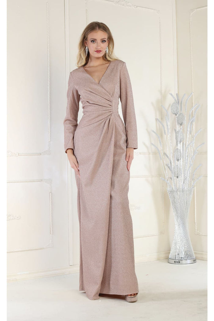 V Neck Long Sleeve Shimmer Formal Dress MQ1924