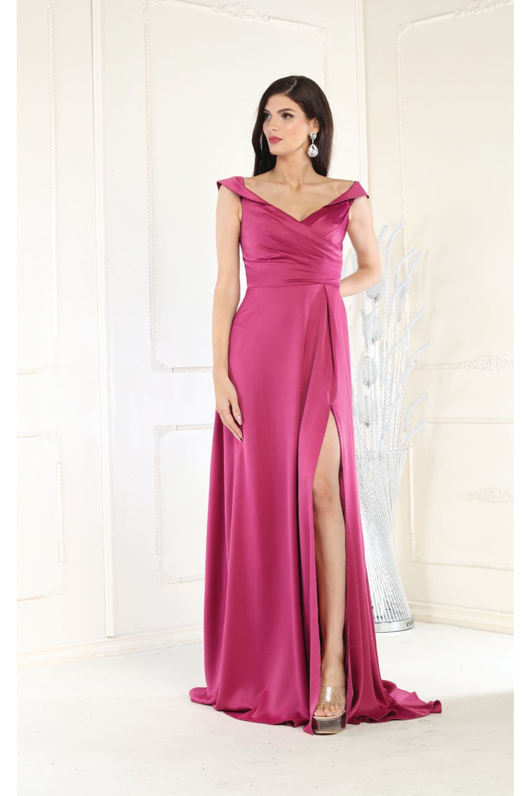 May Queen MQ1960 Off The Shoulder Corset A-Line Maxi Formal Prom Dress