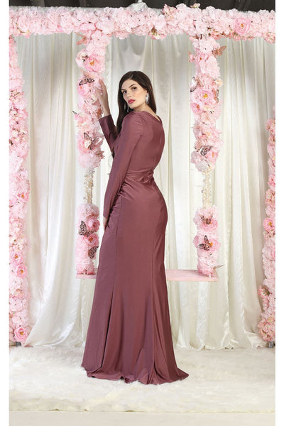 May Queen MQ1993 Simple Long Sleeve Formal Solid Evening Gown