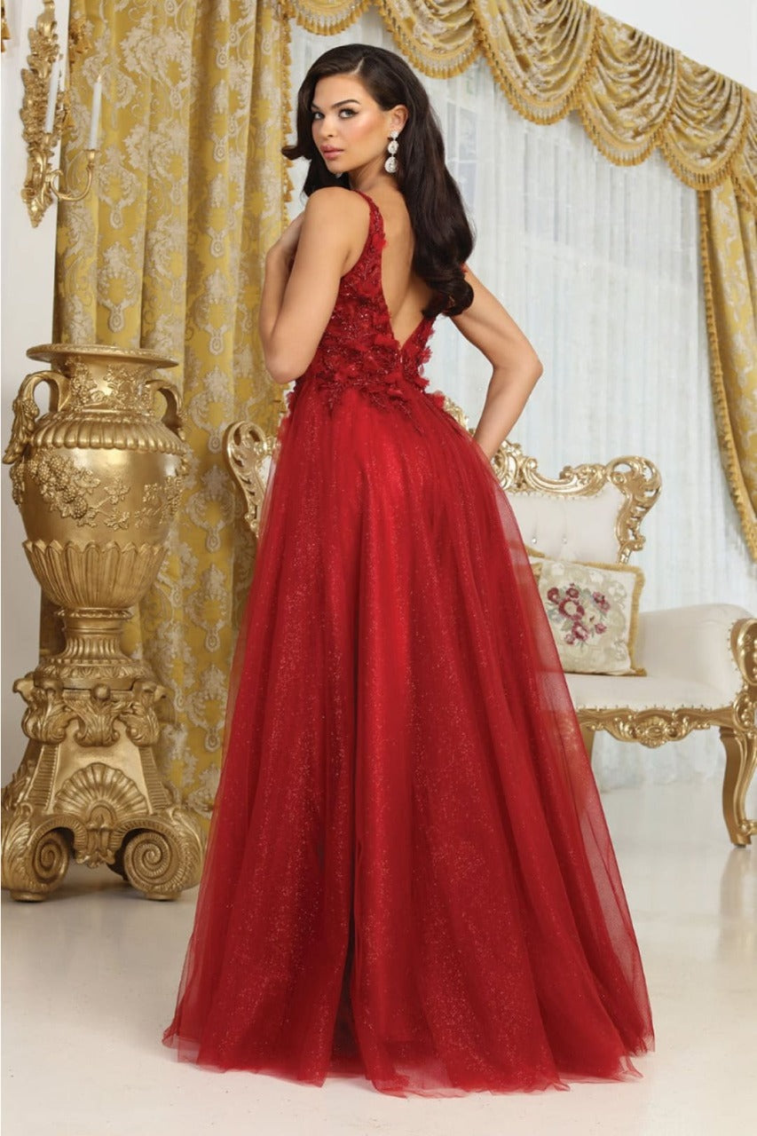 May Queen MQ2015 Sleeveless 3D Floral Embellished Evening Tulle Gown