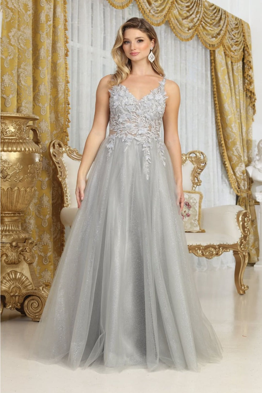 May Queen MQ2015 Sleeveless 3D Floral Embellished Evening Tulle Gown