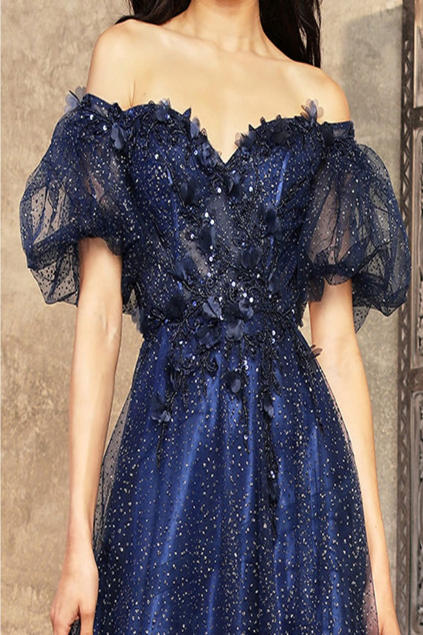 May Queen MQ2033 Sweetheart Puffed Sleeves Gala Long Gown