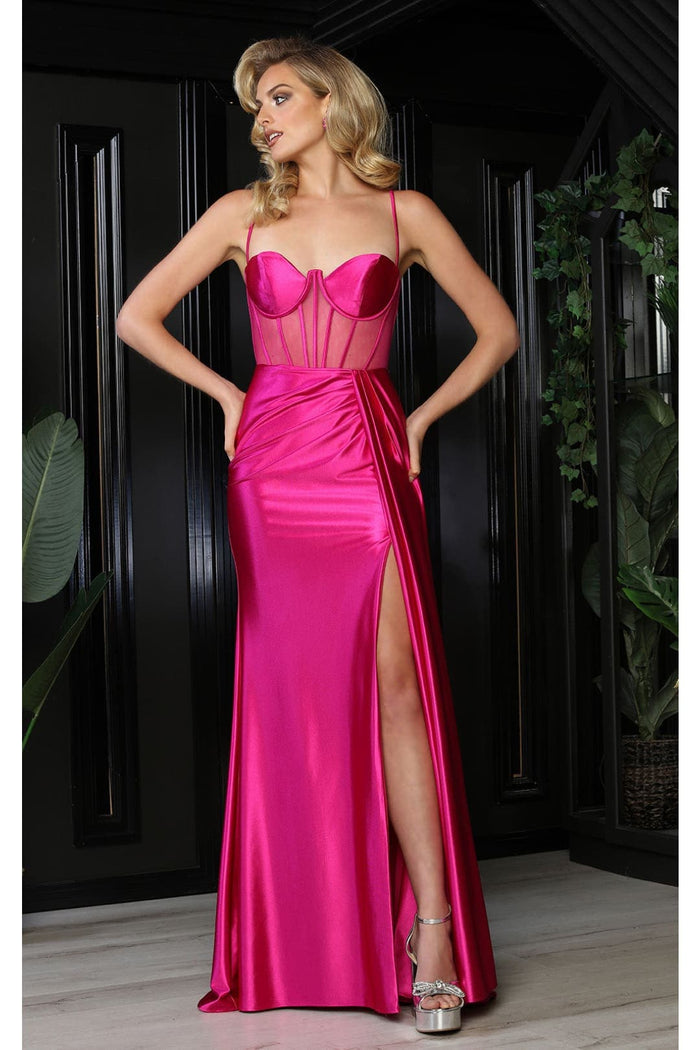 May Queen MQ2052 Spaghetti Straps Sheer Bodice High Slit Prom Dress
