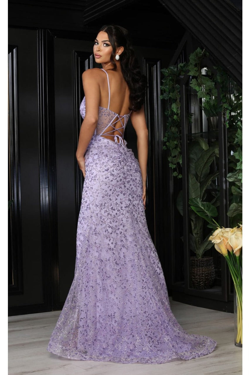 May Queen MQ2054 Spaghetti Strap Gala High Slit Long Dress
