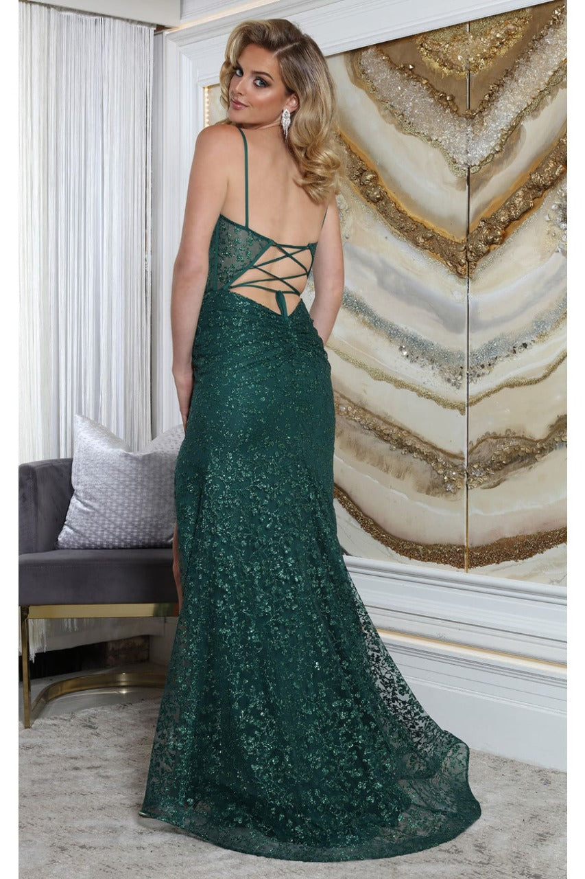 May Queen MQ2054 Spaghetti Strap Gala High Slit Long Dress