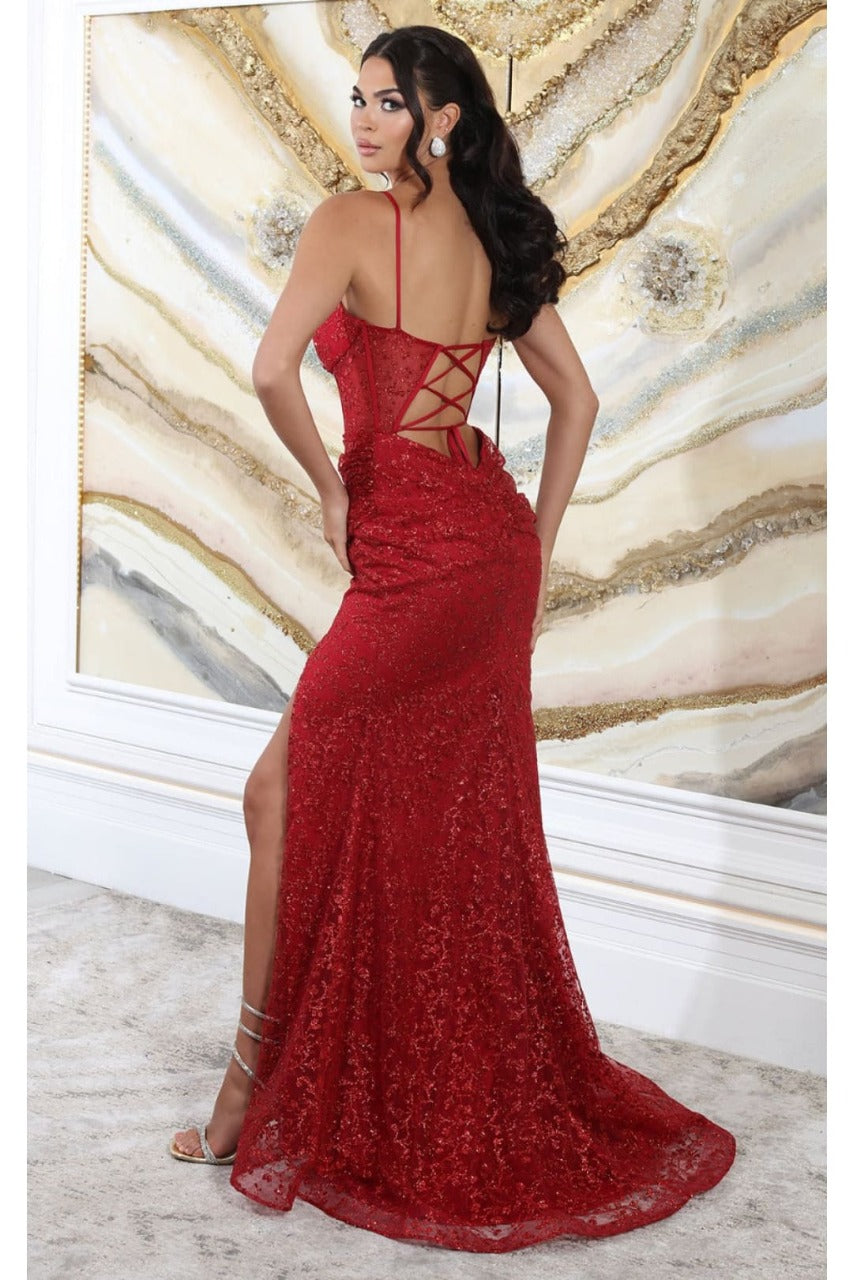 May Queen MQ2054 Spaghetti Strap Gala High Slit Long Dress