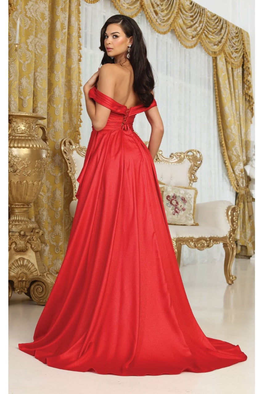 May Queen MQ2056 Off-Shoulder Taffeta Formal High Slit Long Gown