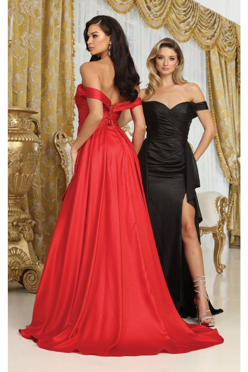 May Queen MQ2056 Off-Shoulder Taffeta Formal High Slit Long Gown