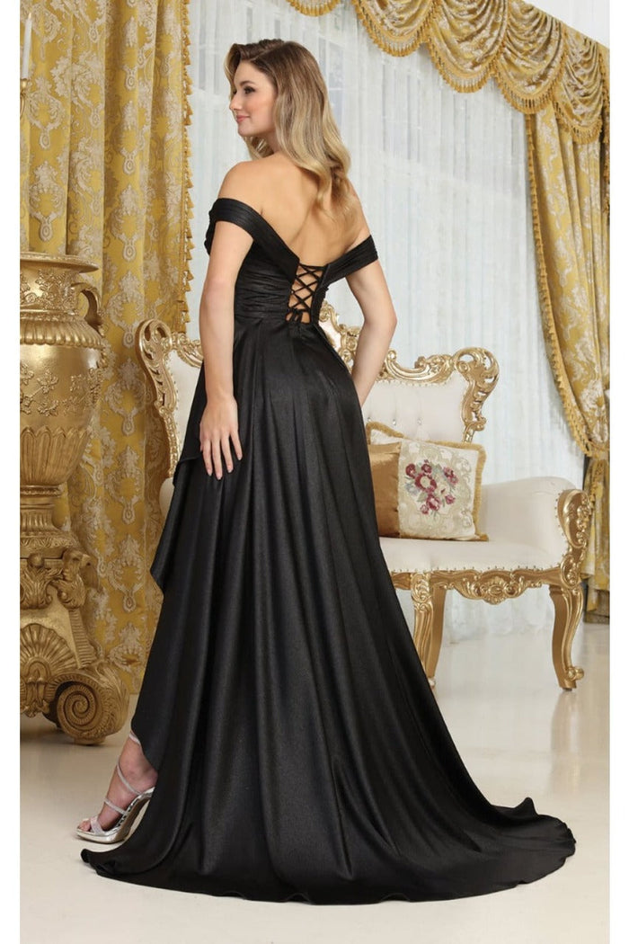 May Queen MQ2056 Off-Shoulder Taffeta Formal High Slit Long Gown