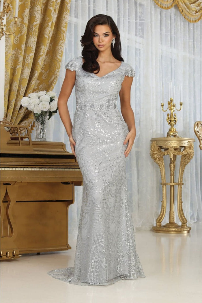 Floral Appliqued Long Mesh Formal Gown-New Collection