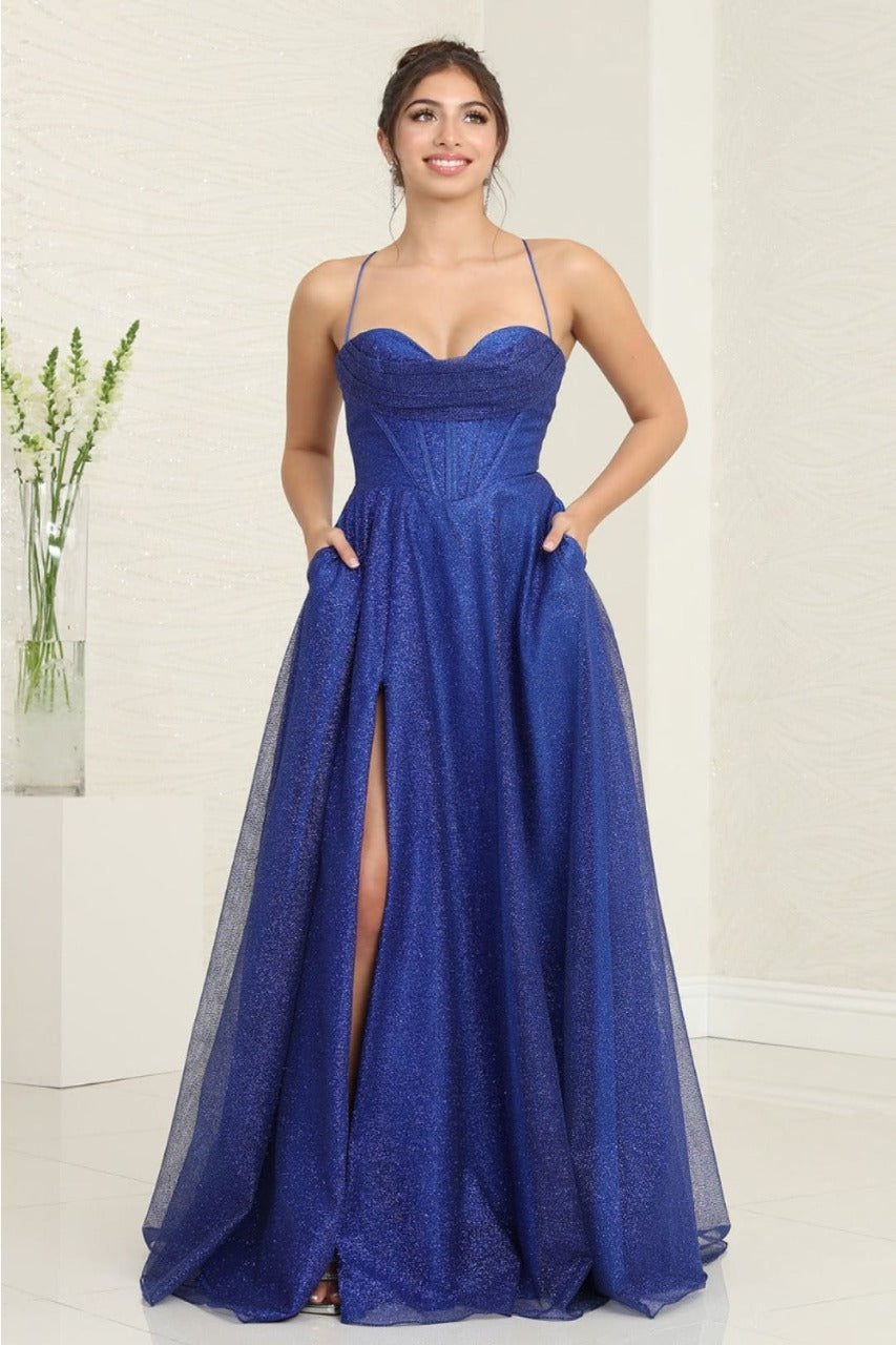 May Queen MQ2064 Glitter Corset Bodice A-Line Pageant Evening Dress
