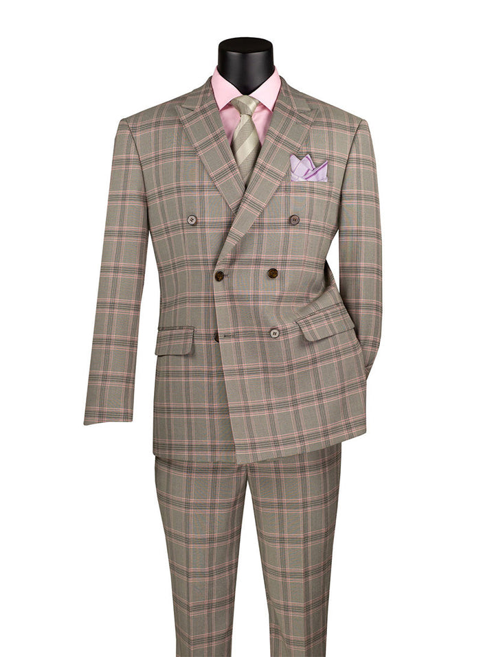 Light Taupe Glen Plaid Double Breasted Suit